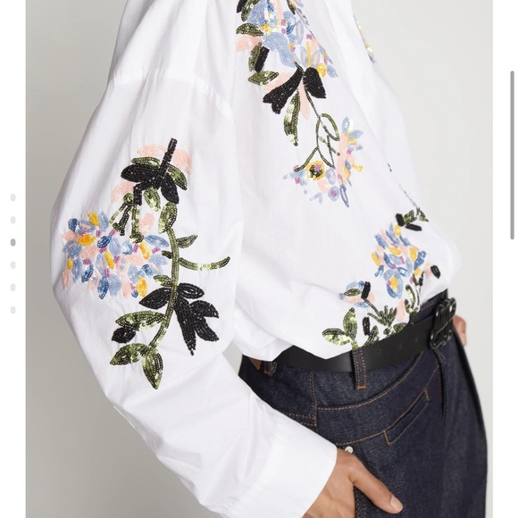 Munthe / singus white oversized button down sequin embellished floral 36 S - Picture 12 of 12